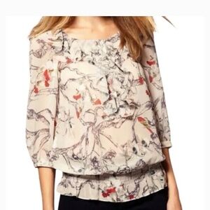 ❤️ Ted Baker  Floral Ruffle Blouse in Cream with Red Accents